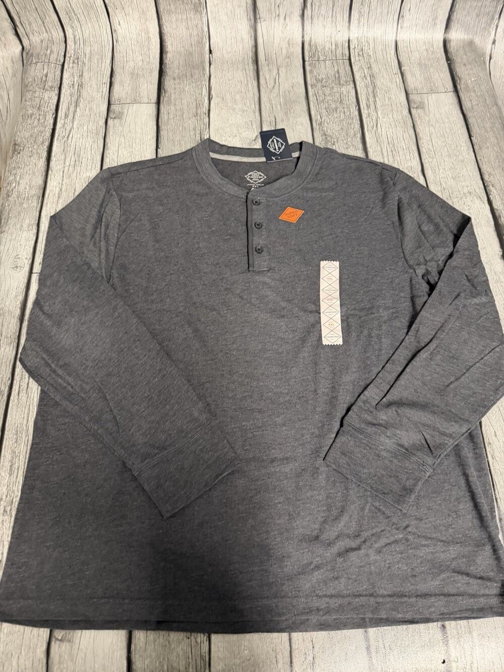 NWT Men’s St John’s Bay Legacy Henley Long Sleeve Tshirt XXL Dk Grey 2XL